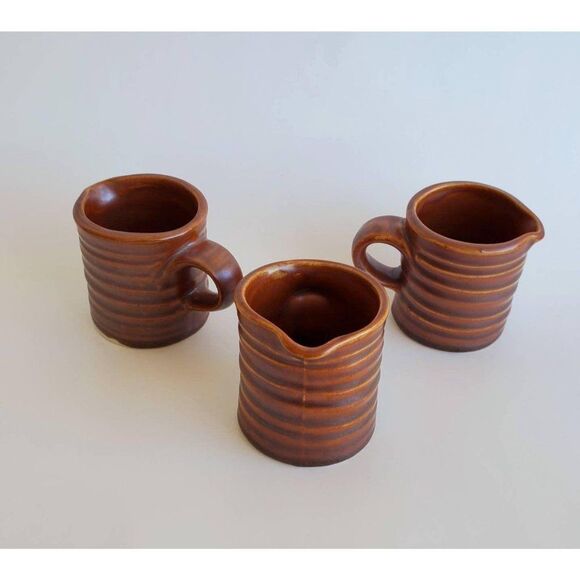Hall China Brown Ringware Creamer, Syrup Pitcher - Picture 7 of 10
